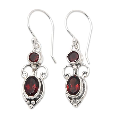 NOVICA Artisan Handcrafted Garnet Dangle | .925 Sterling Silver Garnet Dangle Earrings | Birthstone Dangle Earring | Crown Dangle Earring | Handmade Dangle Earring | Indonesia Themed