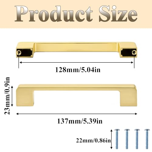 MnuCyiPiu 2 PCS Golden Cabinet Handles 128mm Drawer Pulls Hardware Brass Wardrobe Pulls for Bathroom Kitchen Furniture Cupboard Door (Hole Centres: 128mm) - Image 2