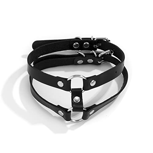 Collier porte-bonheur femme ras du cou cuir double style punk et initiales