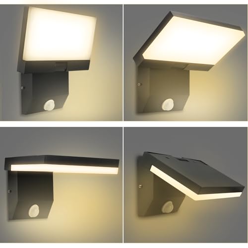 APAKA 18W Outdoor/Indoor Wall Light with Motion Sensor Adjustable Aluminum Wall Lamp with Swiveling LED Panel Waterproof IP67 Warm White 3000K Black for Entrance Garden Terrace - Image 3