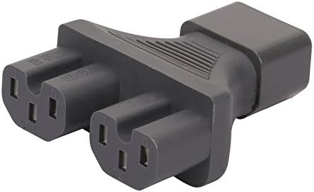 [5Pack] Gray Color IEC 320 C14 to 2x C15 Y Split AC Adapter, IEC 3Pole Male to 2x IEC 3Pole Female AC Power Adapter, C14 to Dual Double C15 Converter, Gray Color