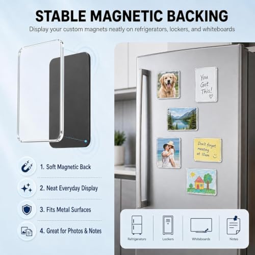 20PCS DIY Clear Acrylic Fridge Magnet Kit, Custom Magnets for Photo Refrigerator with Adhesive, Rectangle Thin Memory Transparent Picture Backing for Kitchen Office Classroom Decor (1.2x2in) - Image 2