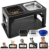 Gamelle pour Chien Surelevee et Réglable  Acier Inoxydable 1400ml + Anti Glouton 1100ml + Voyage + Tapis  Support Gamelle Chien surélevée antidérapant pour Chiens de Taille Moyenne/Grande