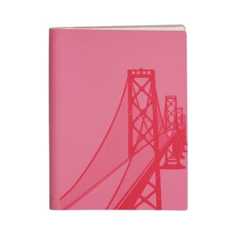 Paperthinks Fuchsia San Francisco-Oakland Bay Bridge Large Slim Recycled Leather Notebook, 4.5 x 6.5-inches Cover