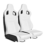 WTRAVEL Racing Seats 2 Pcs Reclinable Bucket Seats with 2 Sliders Adjustable PU Leather Seats Universal Sport Seats for Cars (White) 36.6''x23.2''x21.2''