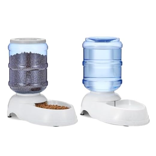 Amazon Basics Automatic Dog Cat Feeder and Water Dispenser Gravity Feeder and Waterer Set, Small, 6-Pound Food Capacity, 1-Gallon Water Capacity