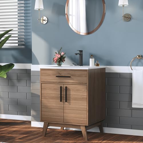 Amerlife CBV002+CBT002-227A+195E 24.5 Inch Bathroom Vanity With Sink Combo, Mid-Century Modern Small Single Bathroom Cabinet Set, Integrated Sink, Soft Closing Doors With Metal Handles thumb #7