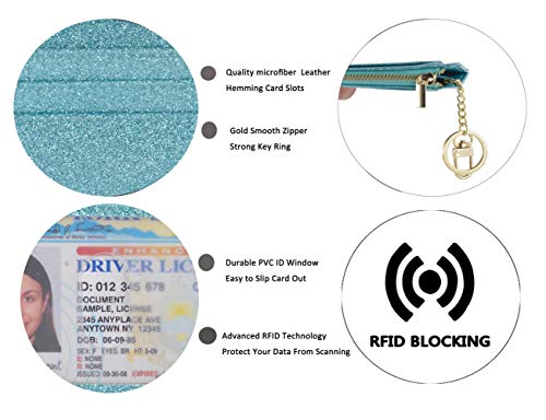 Image of Womens Slim RFID Credit Card Holder Mini Front Pocket Wallet Coin Purse Keychain (StarTeal)