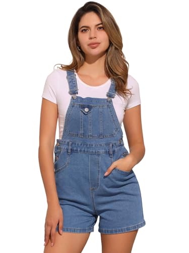 Salopette en jean femme Allegra K pantalon denim bleu à bretelles ajustables