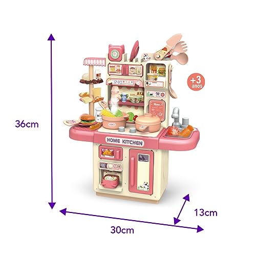 Replay Kids Cozinha Bancada Infantil Forno e Fogão Completa Brinquedo Com Acessórios, Som, Luz, Fuma