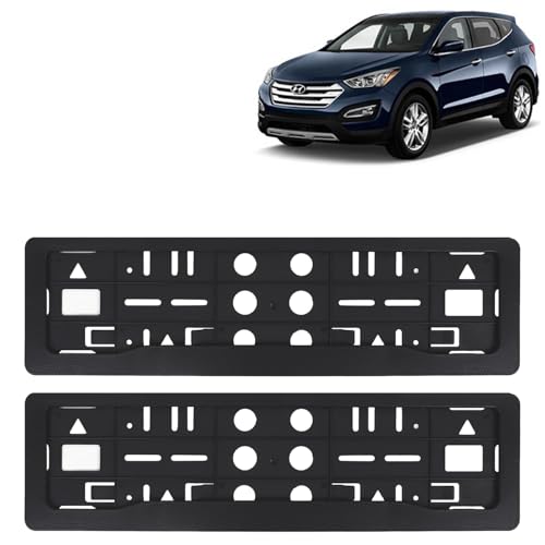 Image of KINGSWAY Santa Fe Car Number Plate Frames for All 2013 to 2017 Models of Hyundai Car Registration Plate Holders, Black Licence Plate Covers (Front and Rear), Universal Size 51.5 x 14.5 cm