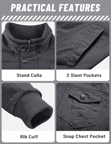 Image of TACVASEN Men's Lightweight Military Cotton Jacket Casual Windbreaker Coat | with zipper and hidden snap,stand collar,multi pockets,tactical m65 field cargo outerwear for winter & fall,utility windproof