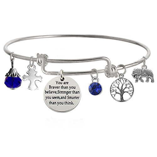Image of inchYou Are Braver Than You Believe Stronger Than You Seem and Smarter Than You Think Inspirational Bracelet Expandable Bangle for Women