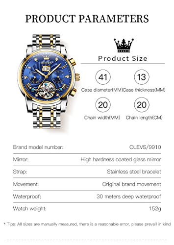 Image of OLEVS Men Automatic Watch Mechanical Self Winding Watches for Men Skeleton Business Dress Luminous Waterproof Diamond Week Month