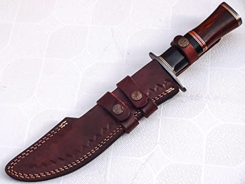 Handmade Damascus Steel 15.25 Inches Bowie Knife - Solid Marindi Wood/Bone Handle(Case/Knife may vary slightly) (REG-49)