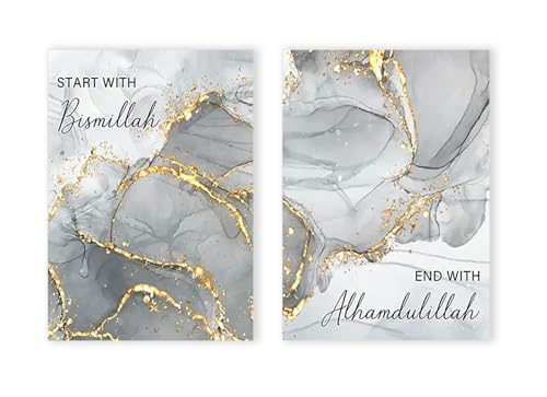 Art mural islamique abstrait marbré en feuille d'or pour salon sans cadre