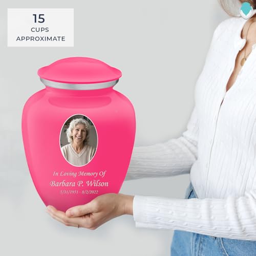 Image of Geturns - Adult Cremation Urns for Human Ashes I Large Bright Pink Photo Funeral Urn for Female and Male I 200 lbs