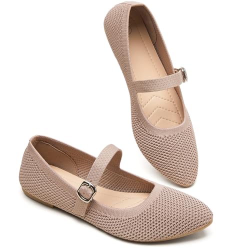 BABUDOG Mesh Ballet Flats for Women,Women's Mary Jane Flats with Buckle Strap,Black Nude Foldable Flats Shoes for Women,Comfortable Dress Shoes