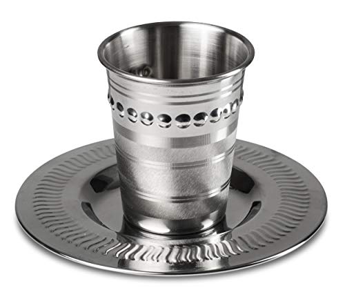Stainless Steel - Non Tarnish - Kiddush Cup And Tray - For Shabbat And Havdalah - Judaica Shabbos And Holiday Gift - By Ner Mitzvah #TOP5