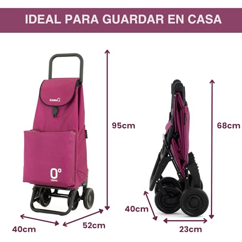 GARMOL Carro de la Compra Térmico Plegable 55 Litros |Bolsillo Térmico Interior de 11 Litros | Carro de la Compra 4 Ruedas Gran Capacidad Abatible| Carrito Compra Plegable Color Granate