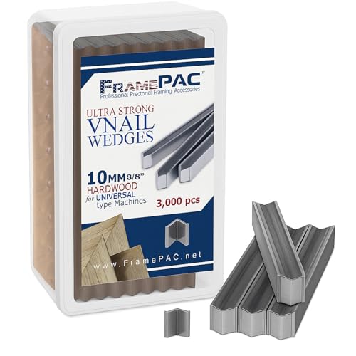 FramePac V Nails for Picture Frames Hardwood Universal (UNI) 10mm (3/8 Inch) [3000 V-Nail Pack, Stacked] - (for use in Automatic V Nailer for Picture Framing, Automatic V Nailer for Picture Frames)