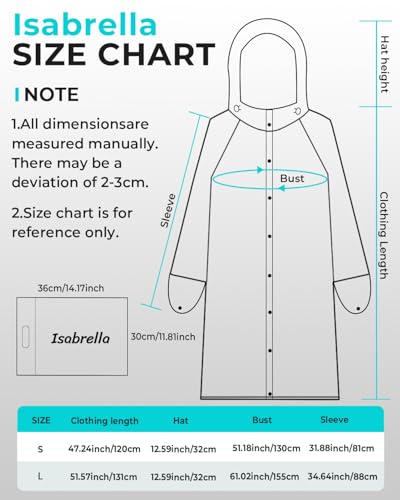 Image of ISABRELLA Long Rain Coat for Men Waterproof, 15000mm H₂O Durable Oxford Unisex Raincoat with Adjustable Wide Brim Hood, Foldable Gloves & Double Zipper for Motorcycle Riding, Hiking
