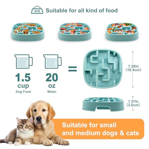 Joyfia Slow Feeder Dog Bowl, Anti-Choking Puzzle Feeding Bowl for Dry, Wet & Raw Food, Slow Down Eating, Prevents Overeating, Puppy Training, Maze Dog Dishes for Small Medium Breeds Cats Pets (Blue) – Bild 5