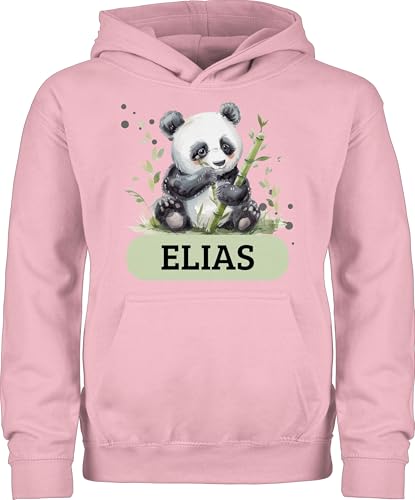 Kinder Hoodie Jungen Mädchen - Süßer Panda Bär mit Name personalisiert I Panda Geschenk Pandabären I Pandageschenke - 140 (9/11 Jahre) - Hellrosa - pandabär pandabären￼ personalisierte