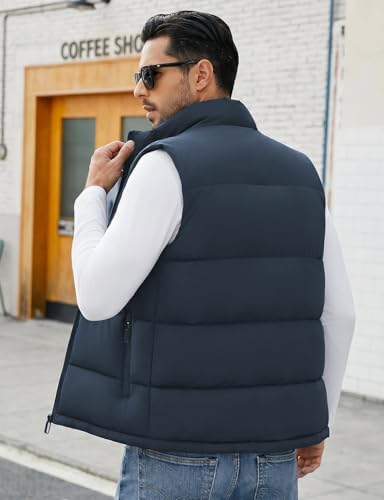 Image of WHN Men's Casual Puffer Vest Lightweight Full Zip Up Work Sleeveless Jacket Stand Collar Outerwear with 3 Pockets