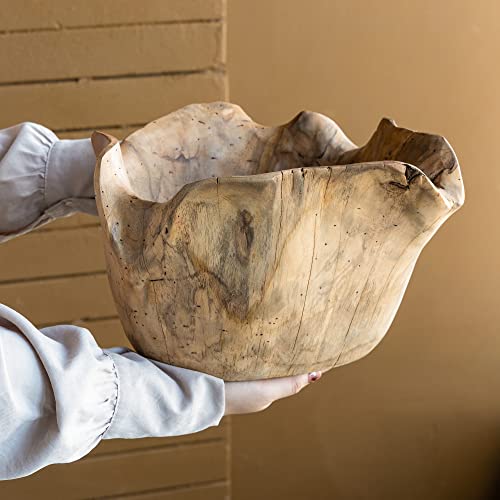 A&B Home Teak Wood Decorative Wave Bowl - Rippled Wooden Bowl, Decorative Tabletop Accessories, Dining Room Living Room Coffee Table Console Table Centerpiece, 14" X 12" X 8" #TOP1