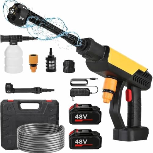 Image of TEKCOOL Cordless Portable 48V Wireless Pressure Washer Gun -12000mAh High Pressure Water Gun for Car and Bike Wash, Adjustable 6 in 1 Nozzle, 5M Hose Pipe, Double Battery Included