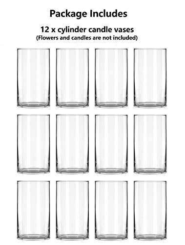 12 x Zylinder Glas Vase für Hochzeit Deko, Hewory Kerzenhalter Glaszylinder Set Modern Blumen Vasen Set Tulpen Trockenblumen, Kerzenständer Windlicht für Stumpenkerzen Teelicht schwimmkerzen