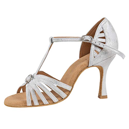 Chaussures de danse Rummos Karina 169 en cuir argent avec talon flare de 7 cm