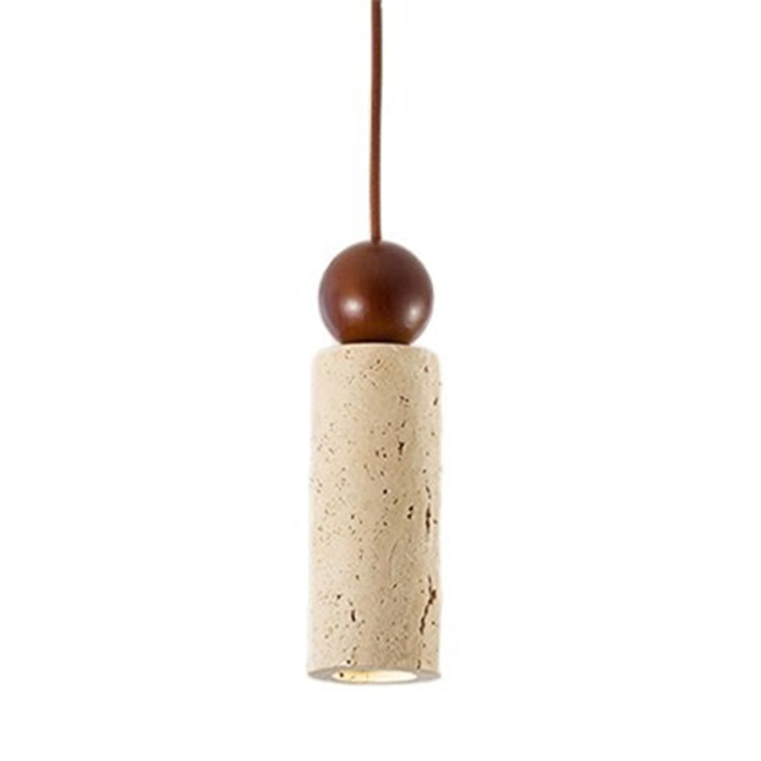 MTNROO Cylindrical Travertine Hanging Light 8.6 in Pendant Lamp Fixture Natural Porous Travertine E27 Base Spherical Wood Art Wabi-sabi Style Mid Century for Indoor Bedroom Hallway Coffee Shop