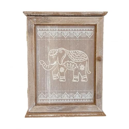 DAMDAM GO Caja Guardallaves de Madera Decorada Estilo Nórdico con 6 Colgadores de Pared - Elefante