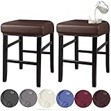 HFCNMY Stool Covers Rectangle, Stretch Waterproof PU Rectangle Bar Stool Covers Vanity Stool Cover Washable Counter Stool Covers Saddle Seat Cover with Elastic Bands(2 Pack,Coffee)