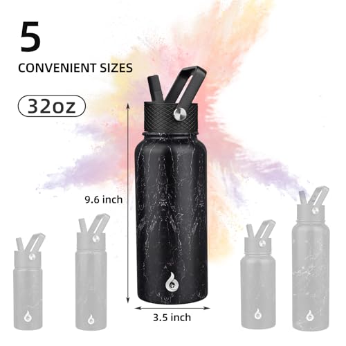 Image of BJPKPK Insulated Water Bottles with Straw Lid, 32oz Metal Large Water Bottle with 3 Lids, Reusable Leak Proof BPA Free Thermo, Stainless Steel Tumblers for Sports, Gym, Travel-Midnight