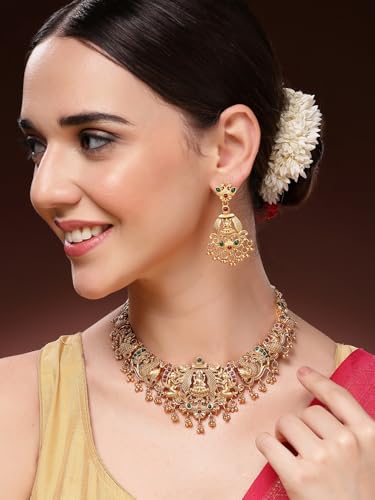 Image of Shining Diva Fashion Stylish Fancy Pearl Choker Traditional Jewellery Set for Women | Temple Necklace Set | Festive Wedding Party Necklace | 22k Gold Plated | Just Like Original Gold Jewellery