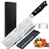 Meleho 7' Nakiri Knife,Kitchen Knife with Finger Guard,High...