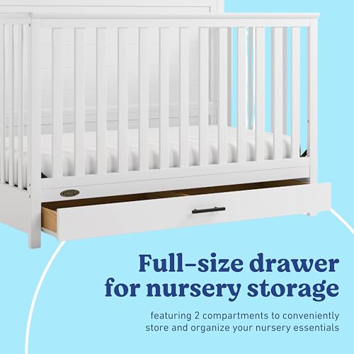 Image of Graco Tristan 5-in-1 Convertible Crib with Drawer (White) - GREENGUARD Gold Certified, Fits Standard Crib Mattress, Premium Handle, Converts to Toddler Bed, Daybed, and Full-Size Bed