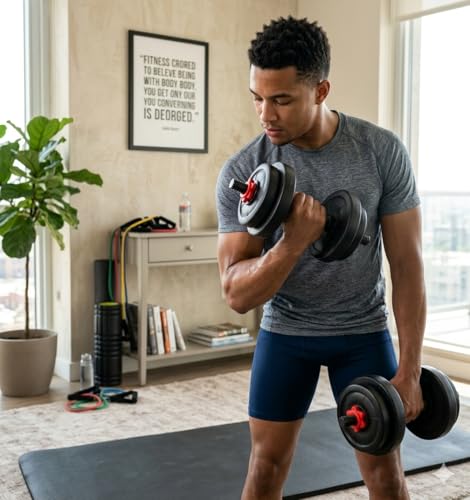 Image of Adjustable Dumbbell Set (8kg to 22kg) - All-in-One Strength Training Weights for Home Gym, Compact Space-Saving Design with Non-Slip Grip & Secure Locking System (Pair) (12 Kg)