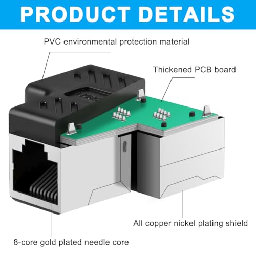 AXFEE RJ45 Splitter Connector, 1 to 2 Way Dual Network Adapter, rj45 Ethernet Network Cable Splitter, 1-to-2 Female Port LAN Connectors for Cat5, Cat5e, Cat6, Cat7, Cat8 (Black) - Image 6
