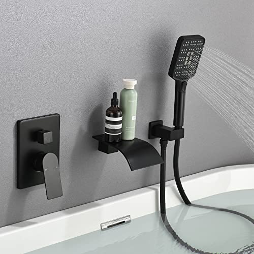 Bathtub Faucet Set With Handheld Sprayer Tub Filler Faucets With Rough-In Valve Trim Kit Wall Mount Tub Faucets Matte Black #TOP7