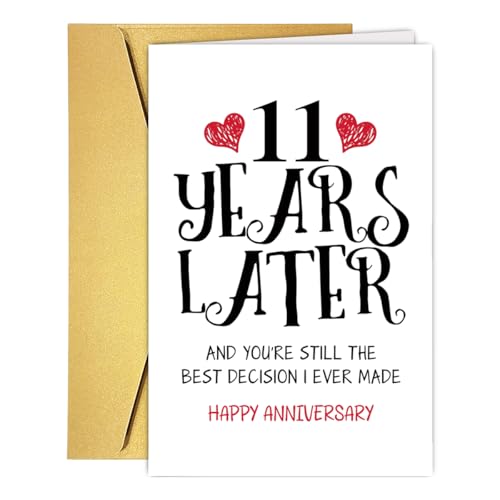RUALOVE Romantic 11 Years Anniversary Card for Husband Wife, Sweet 11th Wedding Anniversary Card for Couple, Ideal Eleven Years Wedding Cards Gift for Him Her, Funny 11th Wedding Anniversary Cards