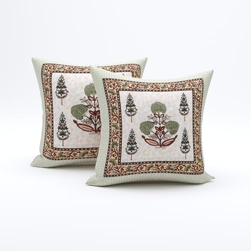 Image of BLOCKS OF INDIA 200TC Diwan Set Cotton 8 Piece | Deewan Printed Bedsheet Sets For Living Room Hall (Set of 8 Piece, 1-Bed Sheet | 2-Bolster Cover | 5-Cushion Cover (Color 26),Multicolour