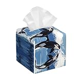 Entemne Funda cuadrada para caja de pañuelos, diseño de orcas de salto, caja de pañuelos de piel sintética, organizador de papel facial, dispensador de servilletas, para baño, oficina, coche, hotel
