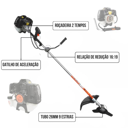 Roçadeira Profissional A Gasolina 43cc Com Acessórios Facão Três Pontas Cinto Nylon