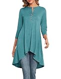 Naggoo Extra Long Tunic Tops for Women To Wear With Leggings Dressy Casual Blouses XXL Blue Green