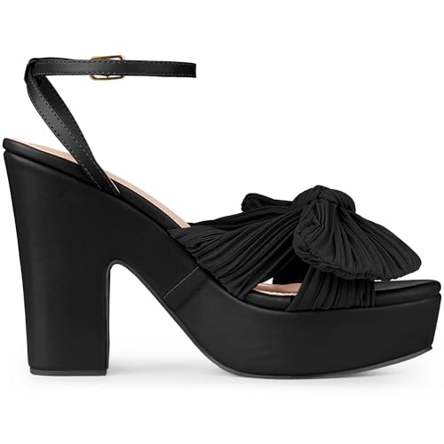 Allegra K Allegra K Women's Platform Bow Heel Sandals Slingback Chunky Heel Black Sandals 7.5 M US