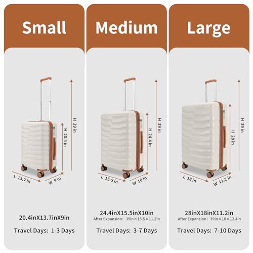 Lightweight Luggage with Spinner Wheels & YKK Zipper, 3-Piece Suitcase ABS+PC Hardside Luggage Set with TSA Lock for Women Men, Apricot Off White (20+24+28 inch)2